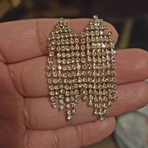 Gold Tone Crystal Cascade Drop Earrings